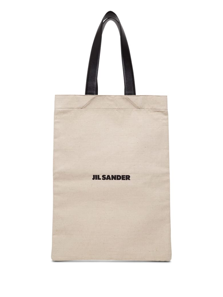 Jil Sander Large Cotton Shopper With Logo - Beige