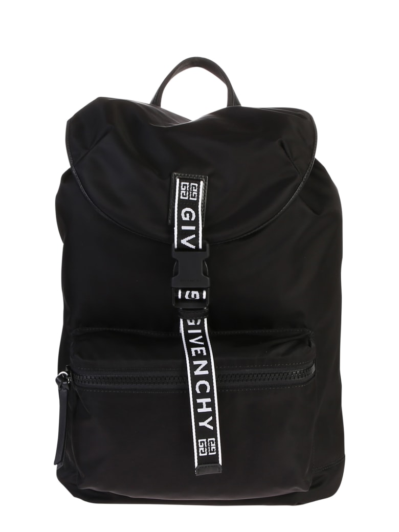 black branded backpack