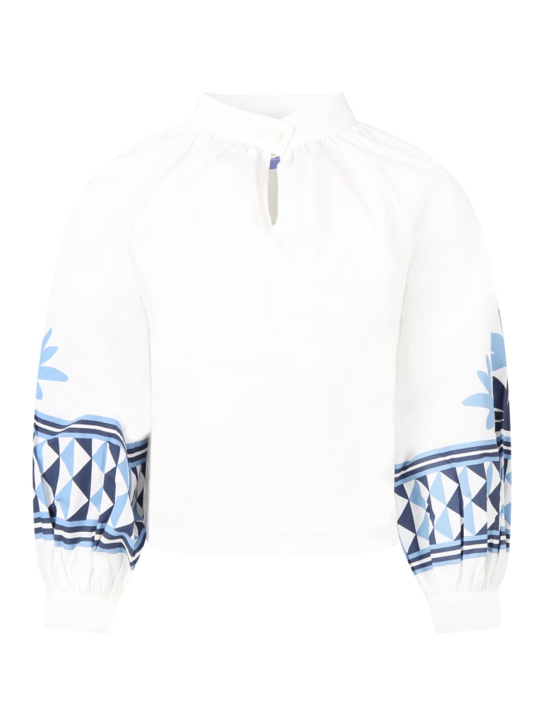 Stella Jean White Blouse For Girl With Ethnic Prints - White