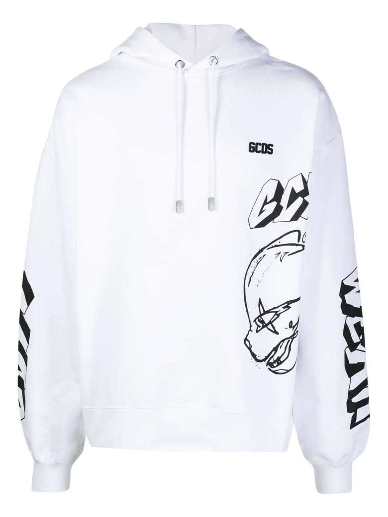 GCDS White Cotton Hoodie - Bianco