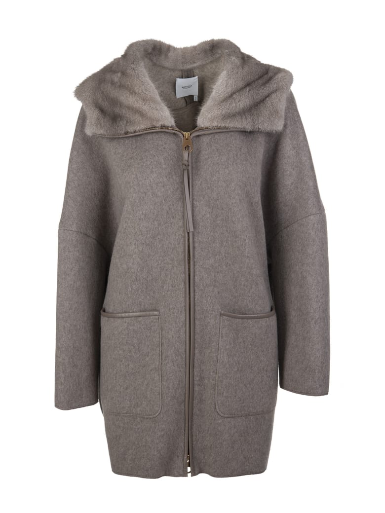 Agnona Woman Coat In Taupe Cashmere With Fur - Taupe