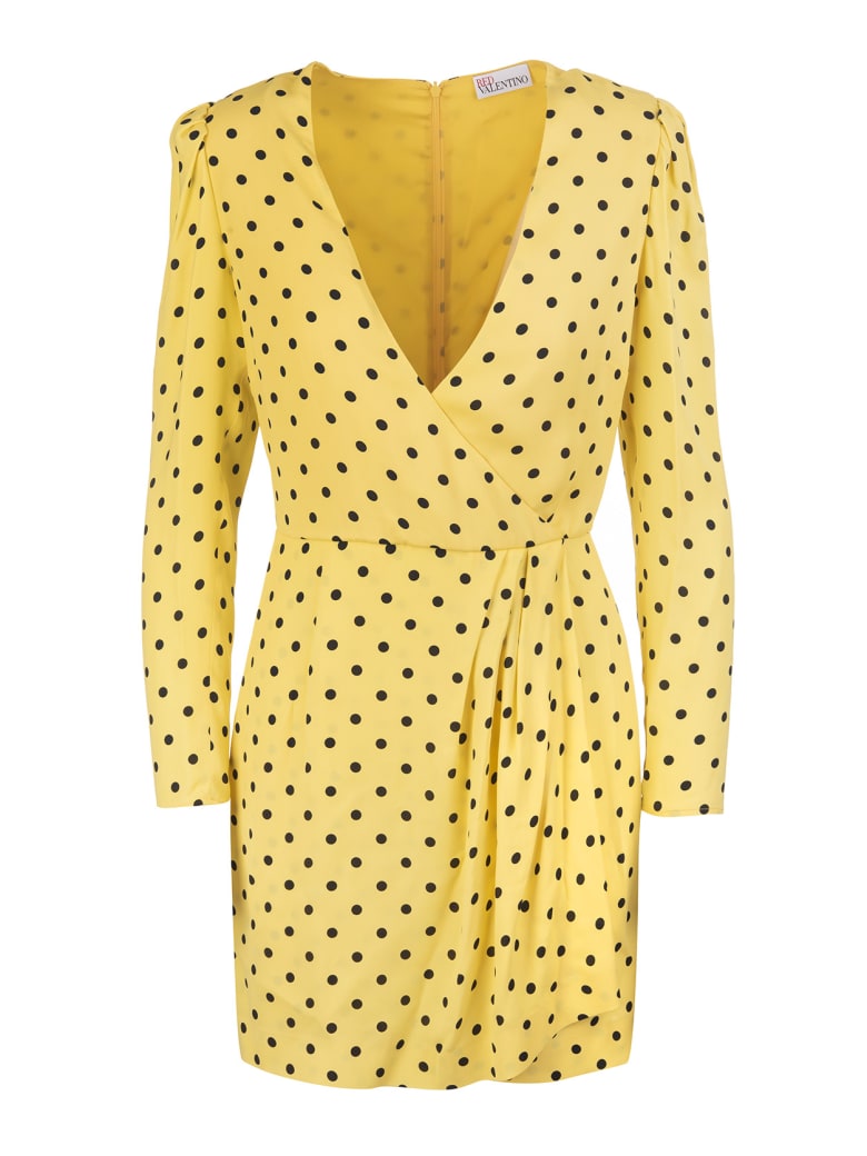 RED Valentino Short Yellow Dress With Black Polka Dots - Giallo/nero
