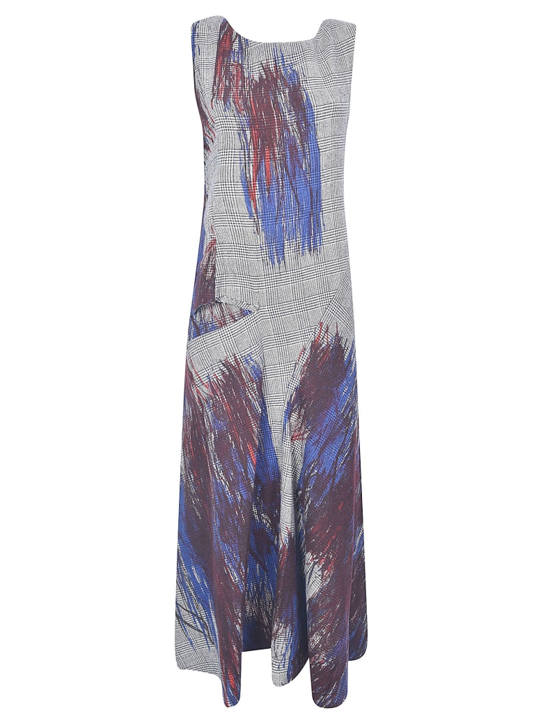 Y's Distressed Check Sleeveless Dress - Galles Blue