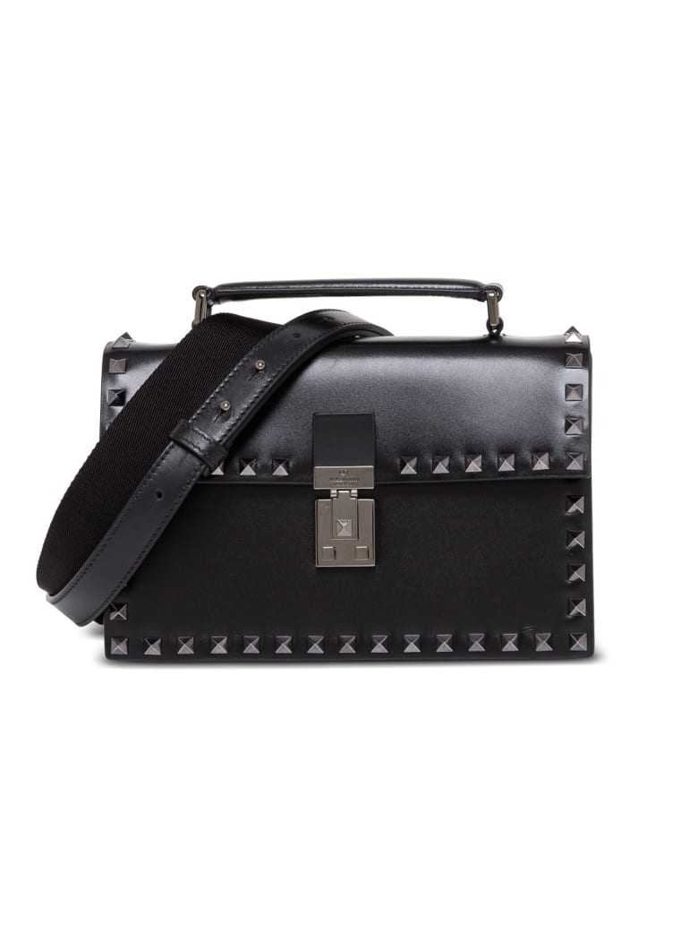 Valentino Garavani Rockstud Crossbody Bag In Black Leather - Nero