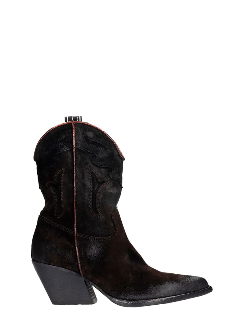 Elena Iachi Texan Ankle Boots In Black Suede - black