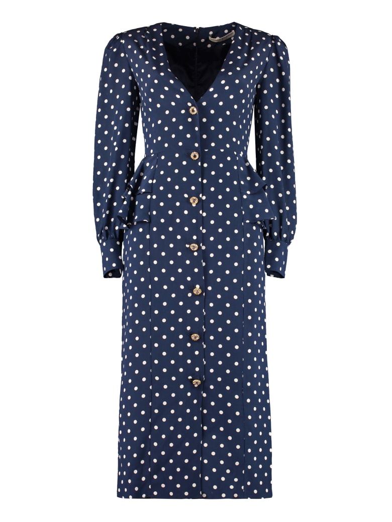Alessandra Rich Polka-dot Silk Dress - blue