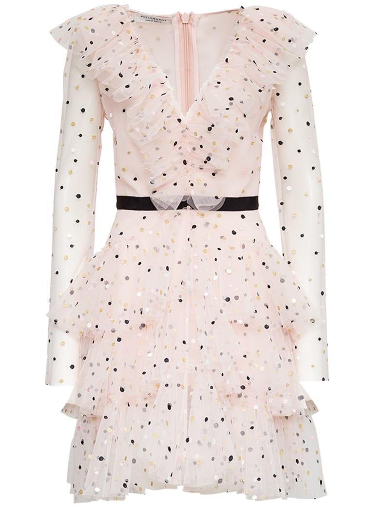 Philosophy di Lorenzo Serafini Grace Dress In Polka Dot Tulle - Pink