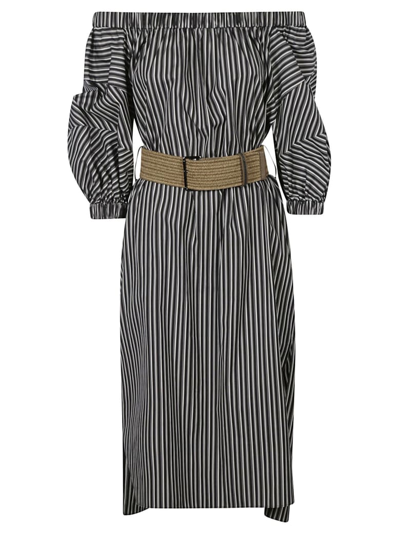 Brunello Cucinelli Stripe Print Off-shoulder Dress - Nero