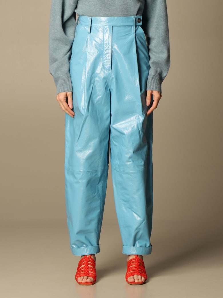 REMAIN Birger Christensen Remain Pants Remain Trousers In Genuine Shiny Leather - Gnawed Blue