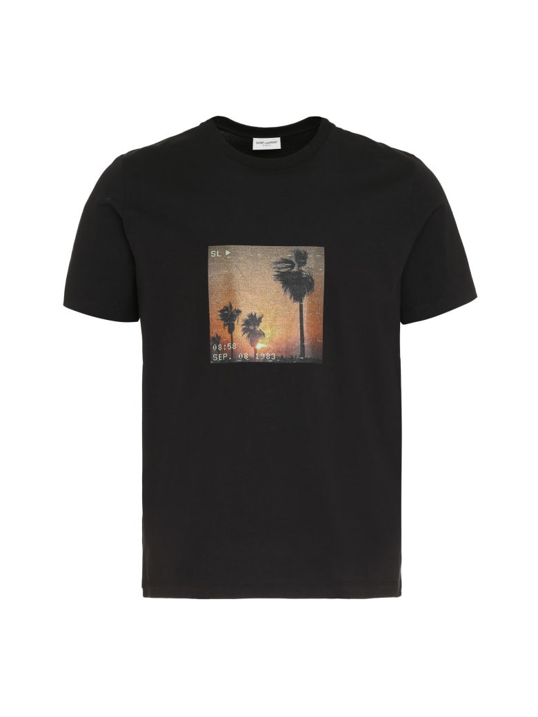 Saint Laurent Printed Cotton T-shirt - black