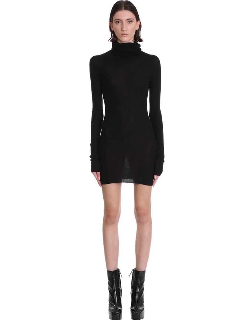 Rick Owens Ribbed Ls Tube Dress In Black Wool - black