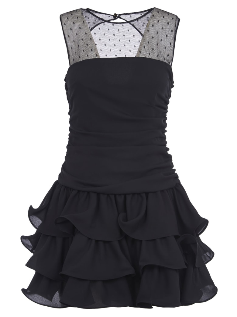 RED Valentino Layered Hem Sleeveless Lace Dress - Black