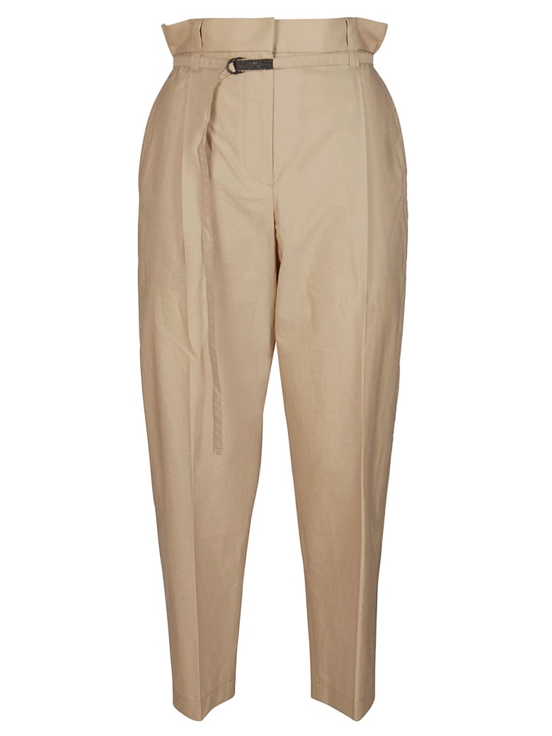 Brunello Cucinelli Beige Cotton Blend Trousers - Beige