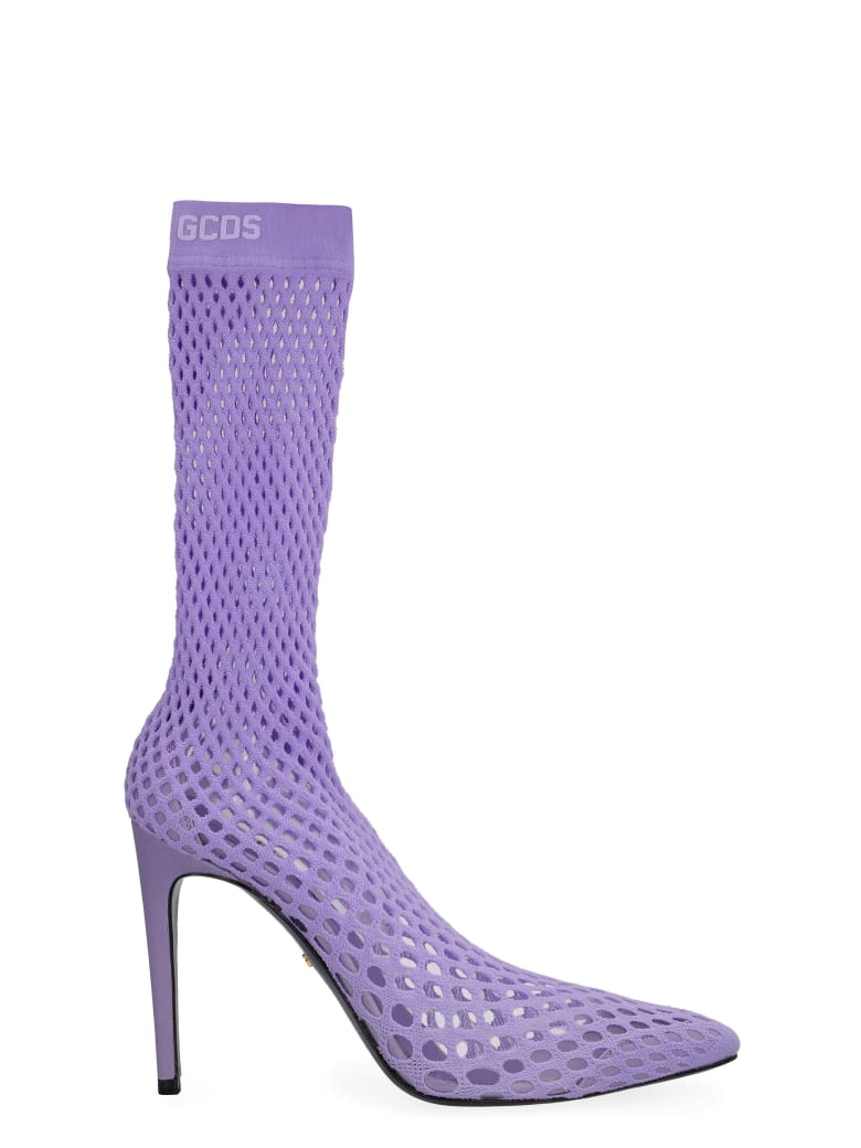 GCDS Pointed Mesh Ankle Boots - Lilac