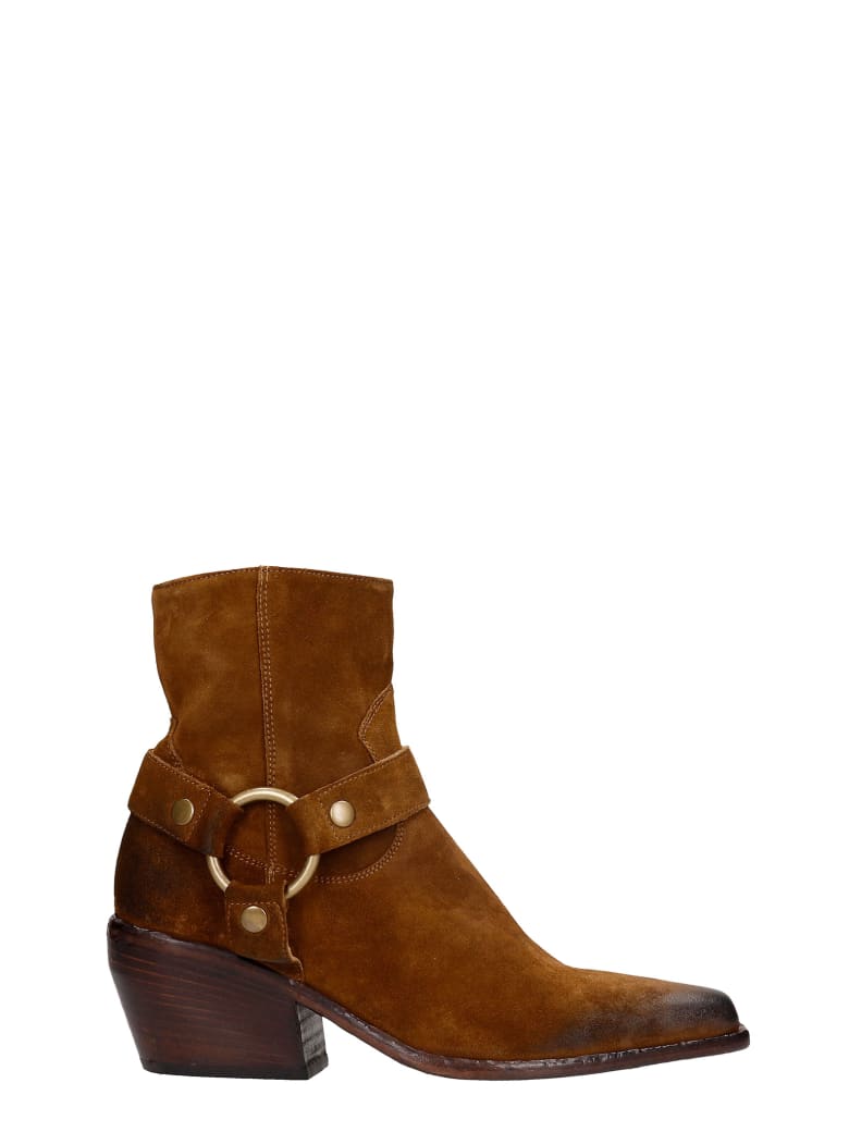 Elena Iachi Texan Ankle Boots In Leather Color Suede - leather color
