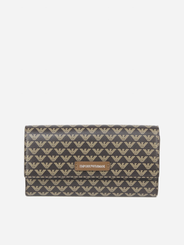 Emporio Armani Wallet With All-over Monogram Print - Marrone