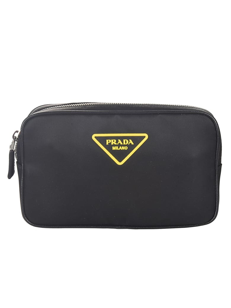 Prada Top Zip Buckled Shoulder Bag - Black/Yellow