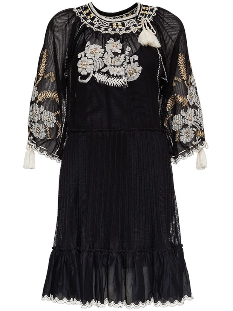 RED Valentino Mesh Dress With Floral Embroidery - Black