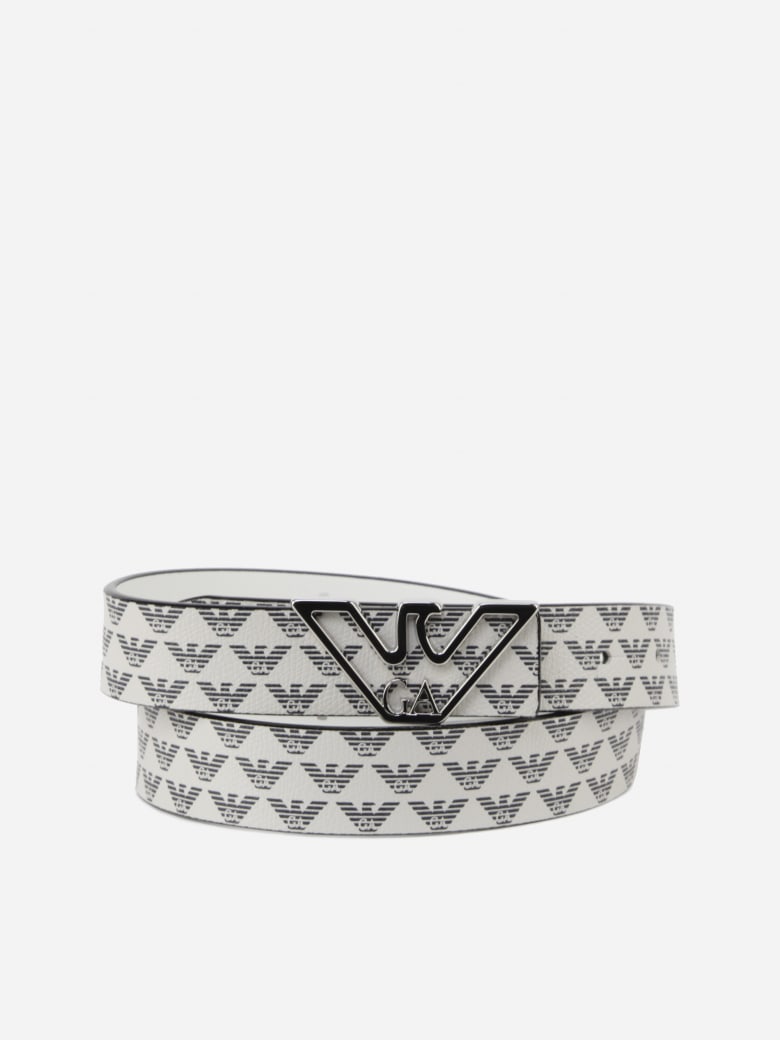 Emporio Armani Belt With All-over Monogram Print - Grigio