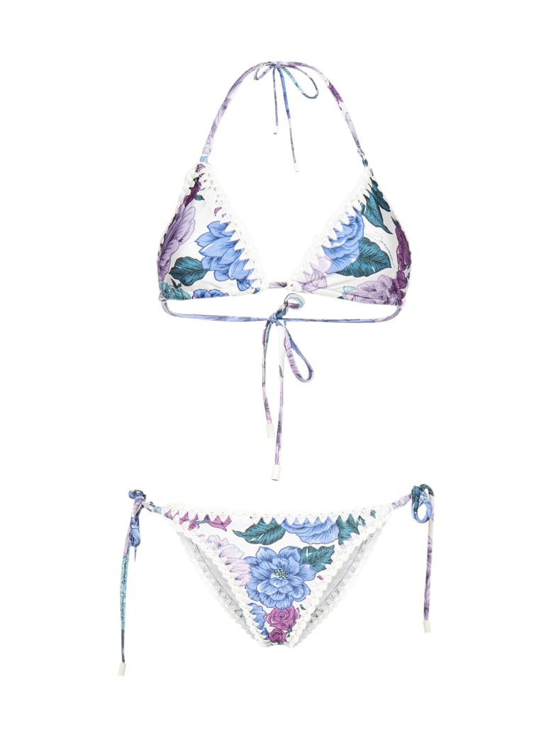 Zimmermann Poppy Crochet Floral Print Bikini - Lilac floral
