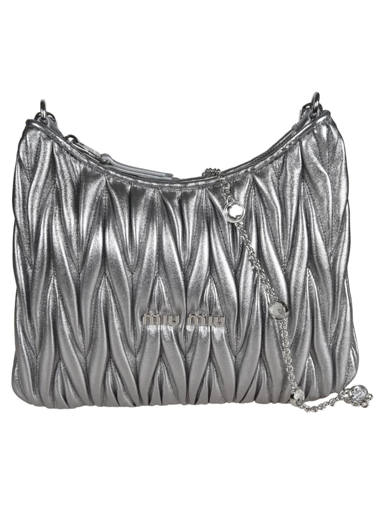 Miu Miu Matelassé Crystal Embellished Shoulder Bag - Cromo