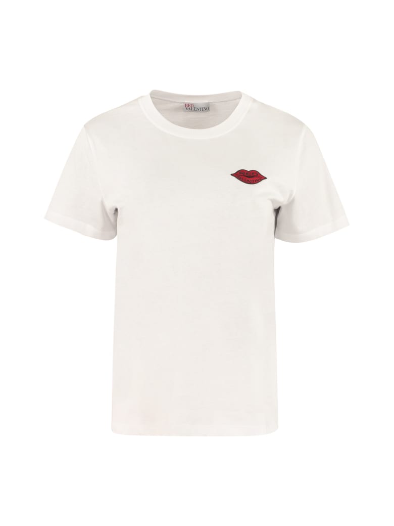 RED Valentino Embroidered Patch Cotton T-shirt - White