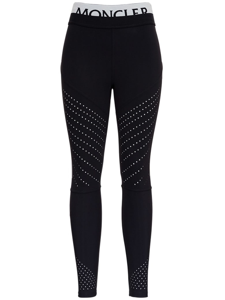 Moncler Leggings In Elastic Fabric With Logo - Nero