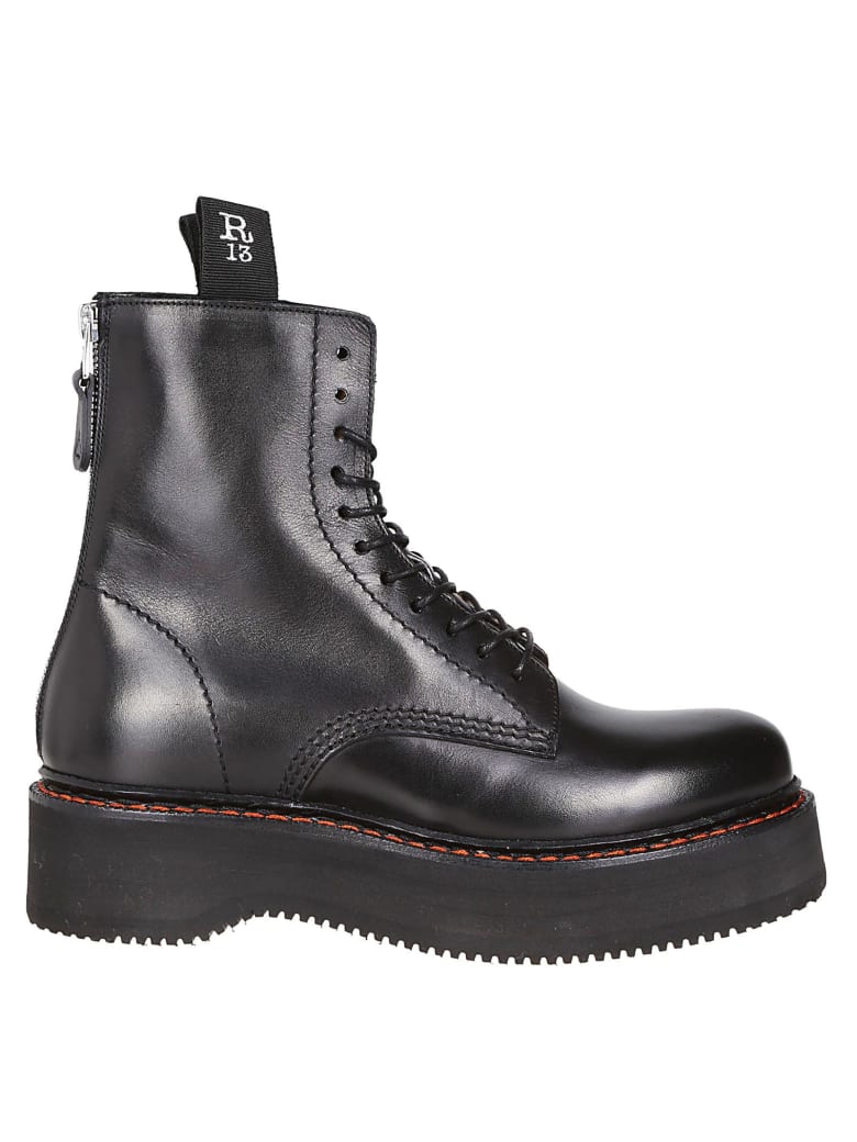 R13 Black Leather Combat Boots - Black
