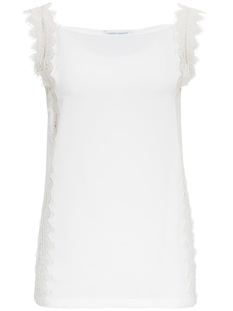 Alberta Ferretti Silk Blend Tank Top With Lace Inserts - White