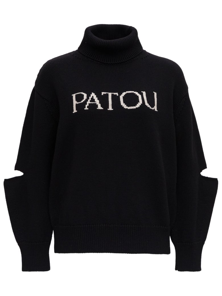 Patou High Neck Sweater With Front Logo - Black