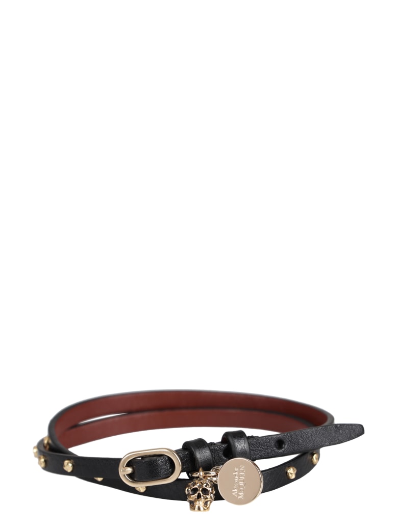 Alexander McQueen Leather Bracelet With Medallion And Skull - black