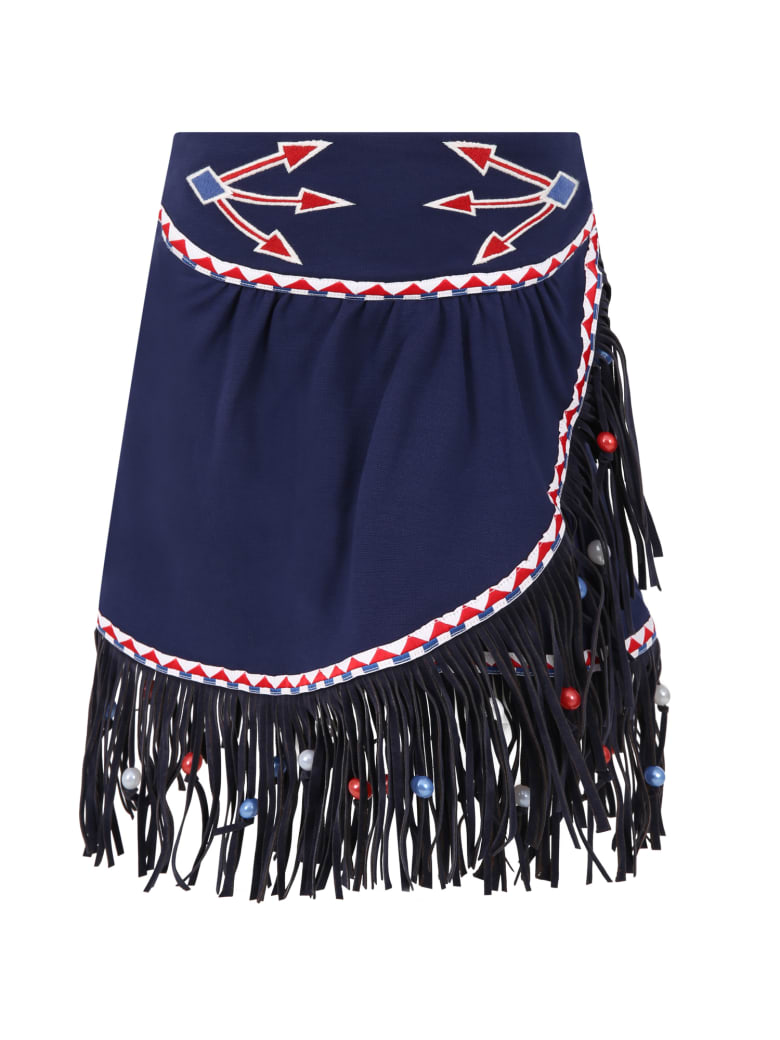 Stella Jean Blue Skirt For Girl With Fringes - Blue