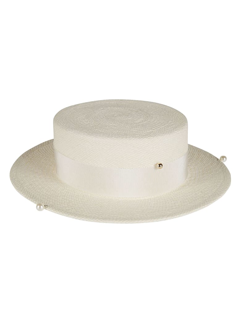 Ruslan Baginskiy Pearl Embellished Woven Hat - White