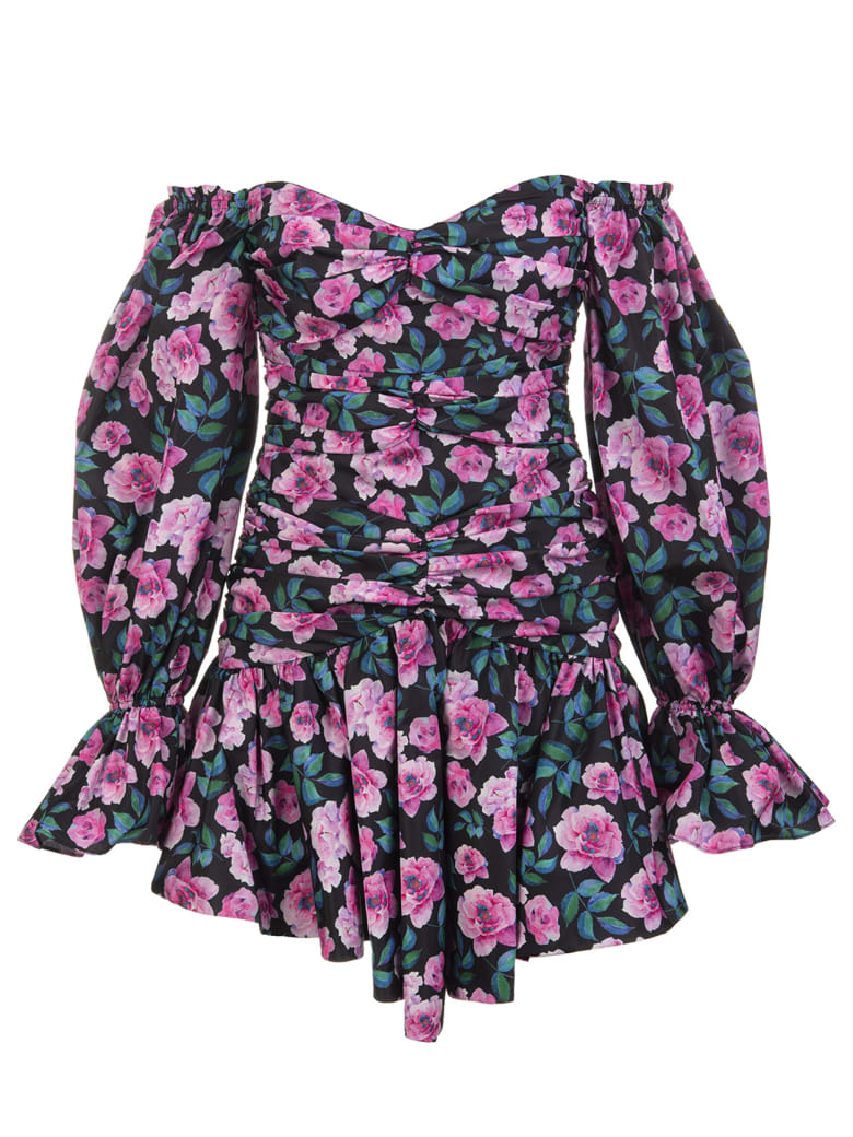Giuseppe di Morabito Black Floral Short Dress With Off Shoulders - Flora midnight