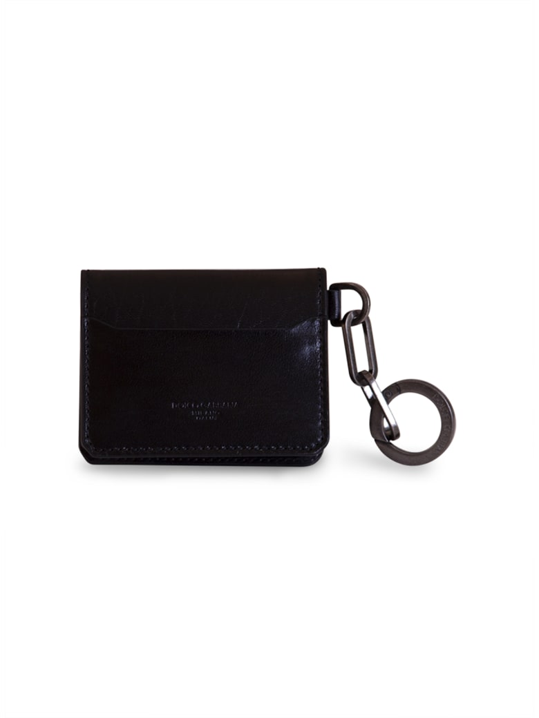 Dolce & Gabbana Horsehide Card Holder With Ring And Heat-stamped Logo - NERO