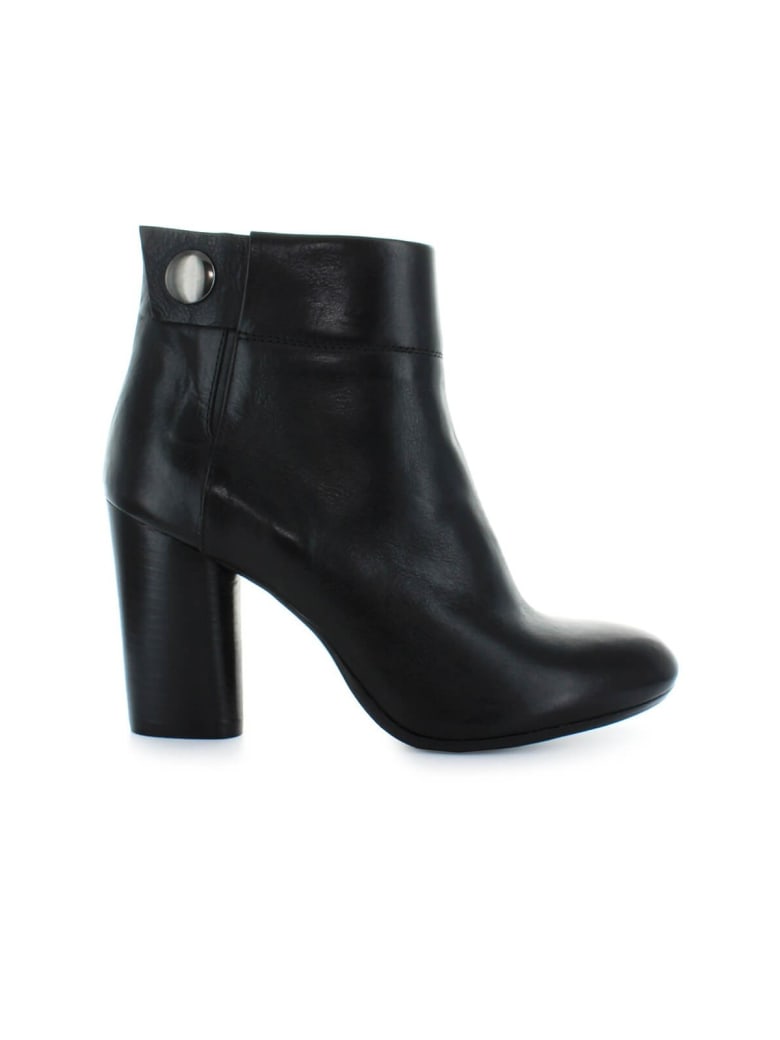 Fiori Francesi Black Leather Ankle Boots With Button - Nero (Black)