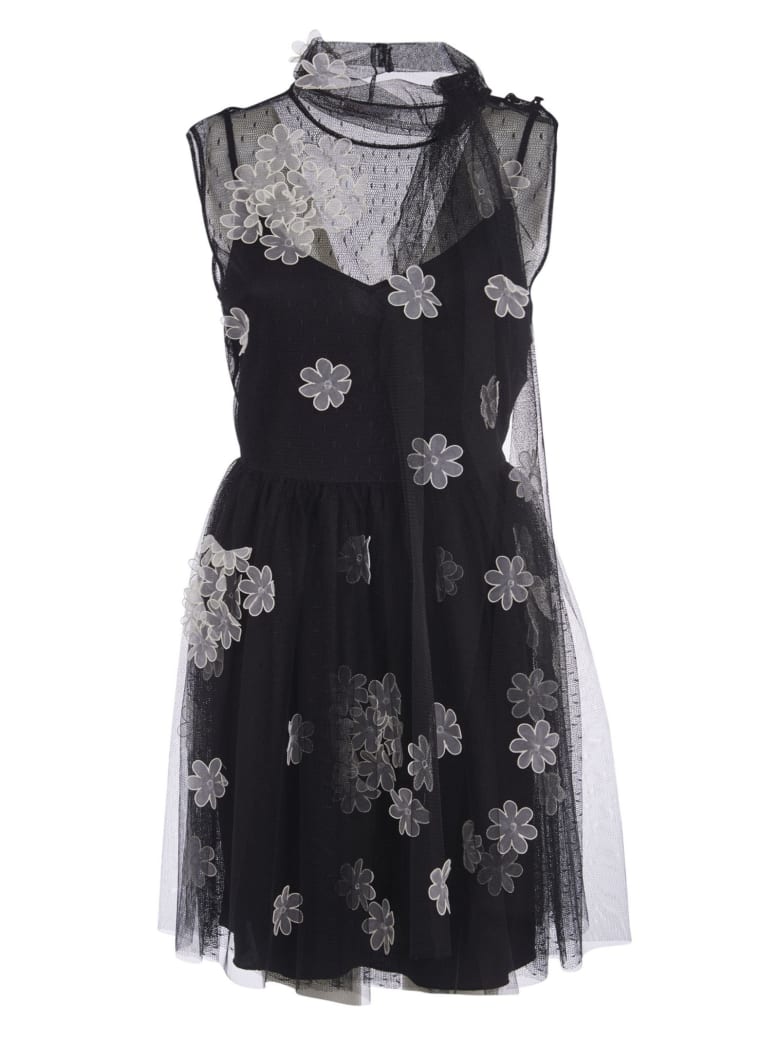 RED Valentino Sleeveless Lace Floral Dress - Black