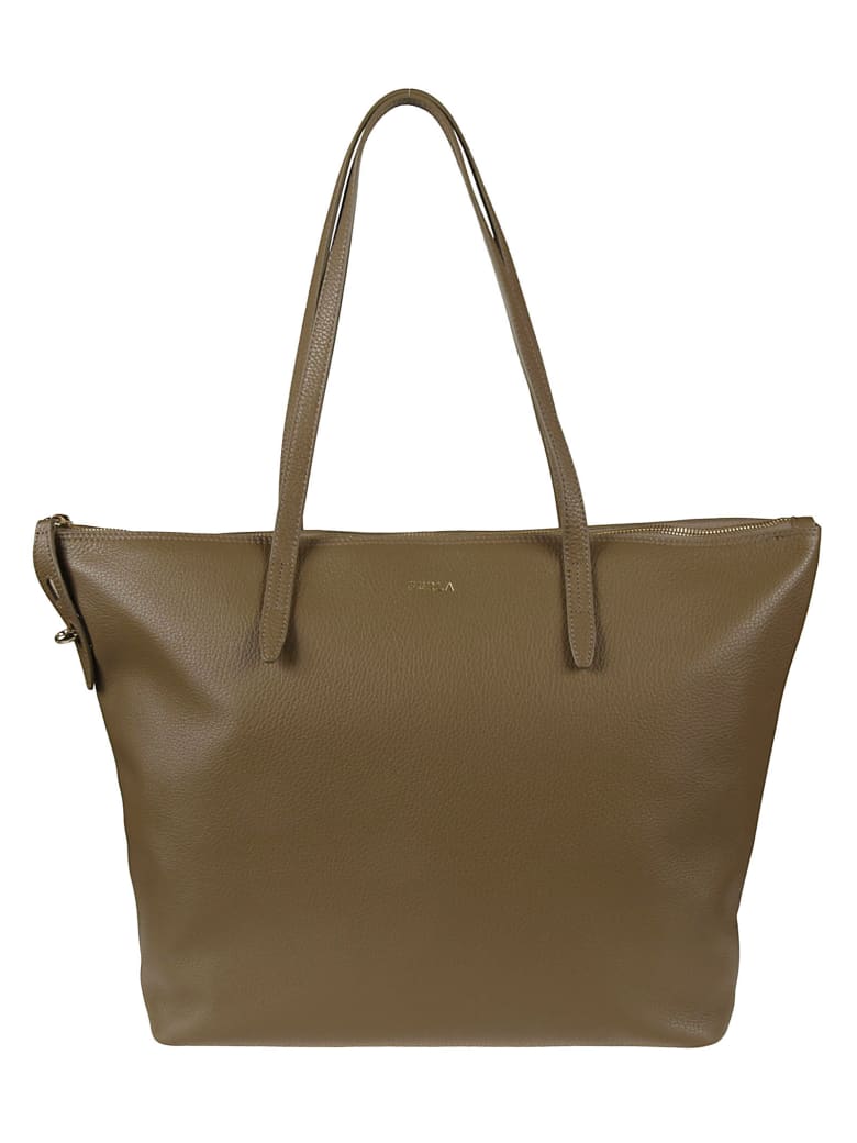 Furla Logo Plaque Top Zip Tote - Fango