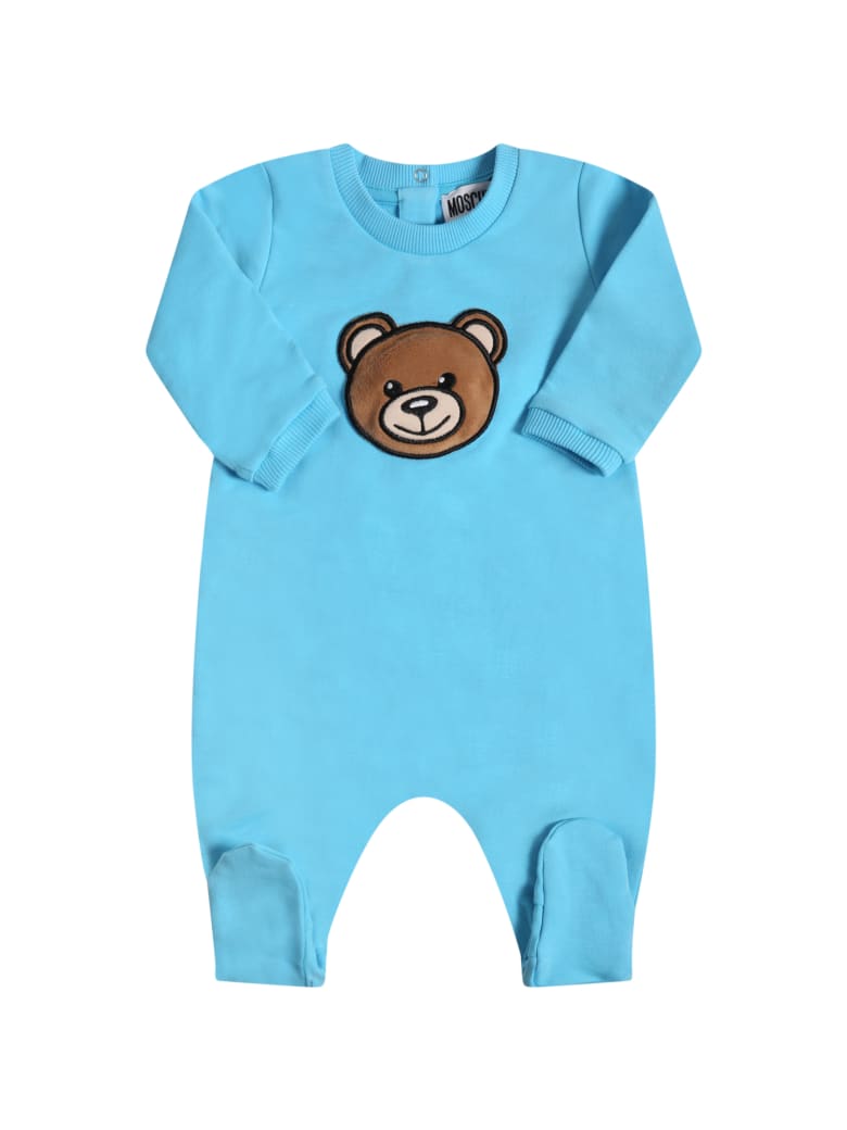 Moschino Light Blue Babygrow For Babyboy With Teddy Bear - Blue