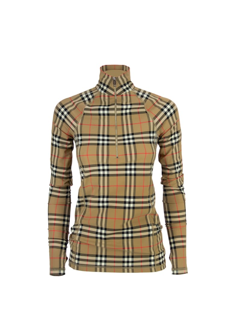 Burberry Vilan - Vintage Check Stretch Jersey Turtleneck Top - Archive Beige