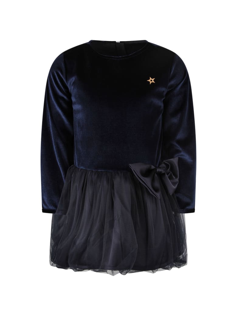 Be Stella Blue Dress For Girl With Metallic Star And Bow - Blue