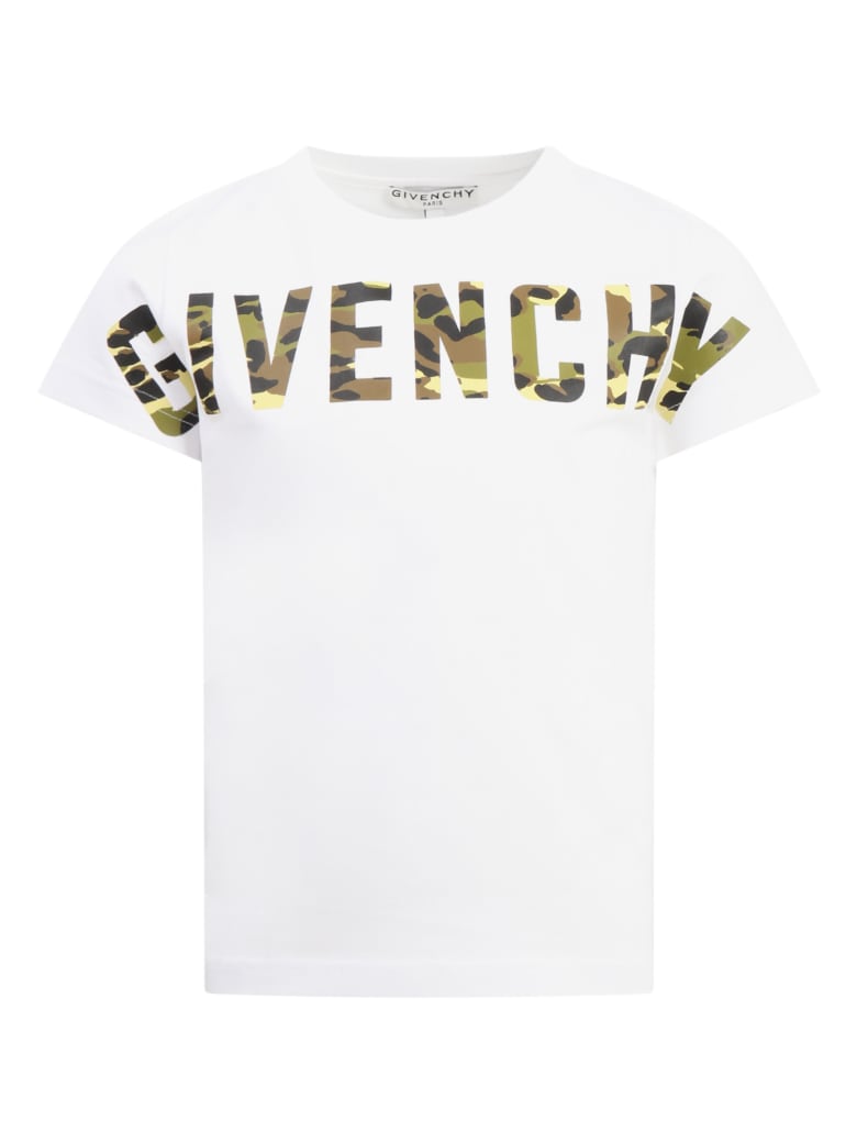 Givenchy White T-shirt For Boy With Camouflage Logo - White
