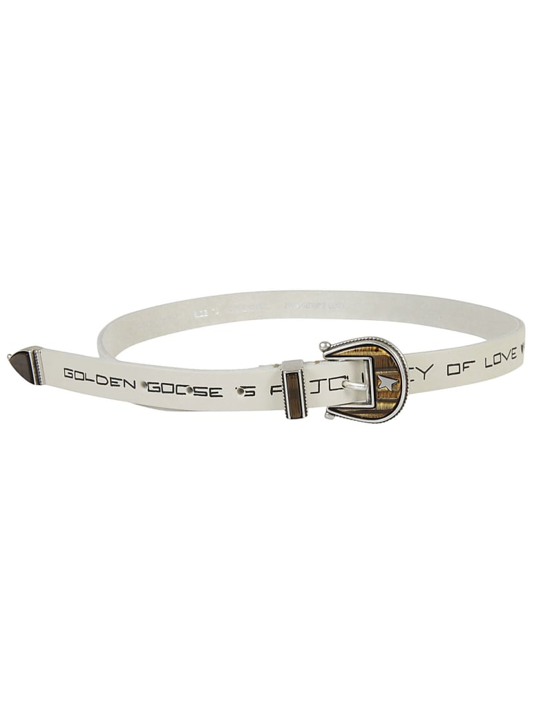 Golden Goose Belt Rodeo Washed Leather Serigraph Belt - Off-White
