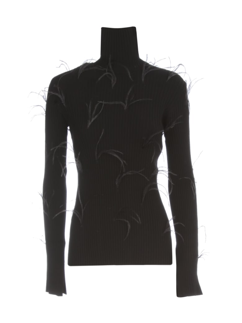 Marques'Almeida Light Weight Feather Turtleneck Jumper With Flared Sleeves - Black