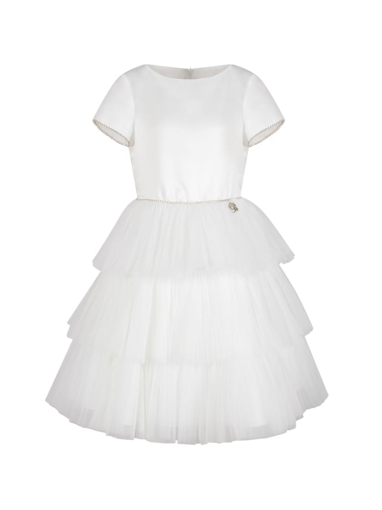 Blumarine White Dress For Girl With Rhinestones - White