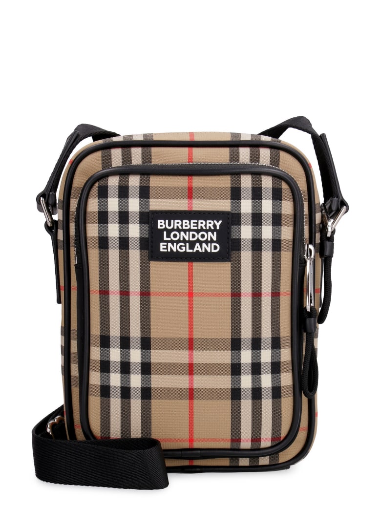 Burberry Messenger Bag With Check Motif - Beige