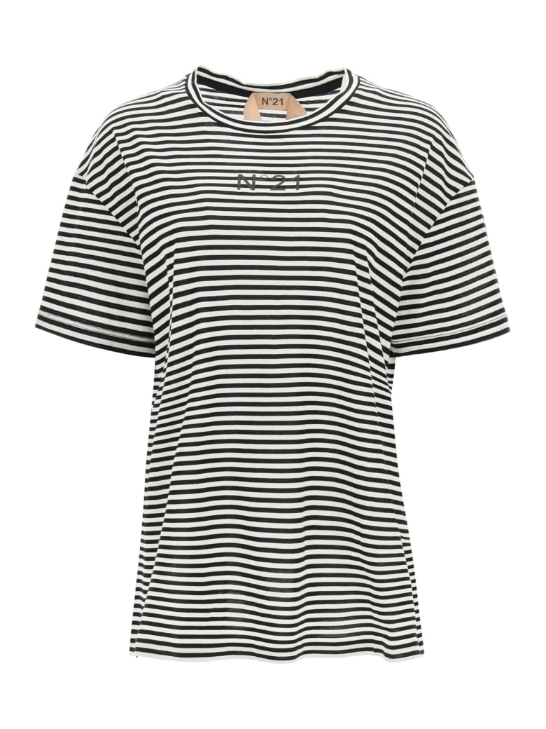 N.21 Striped T-shirt With Logo Pocket - RIGATO BIANCO NERO (White)