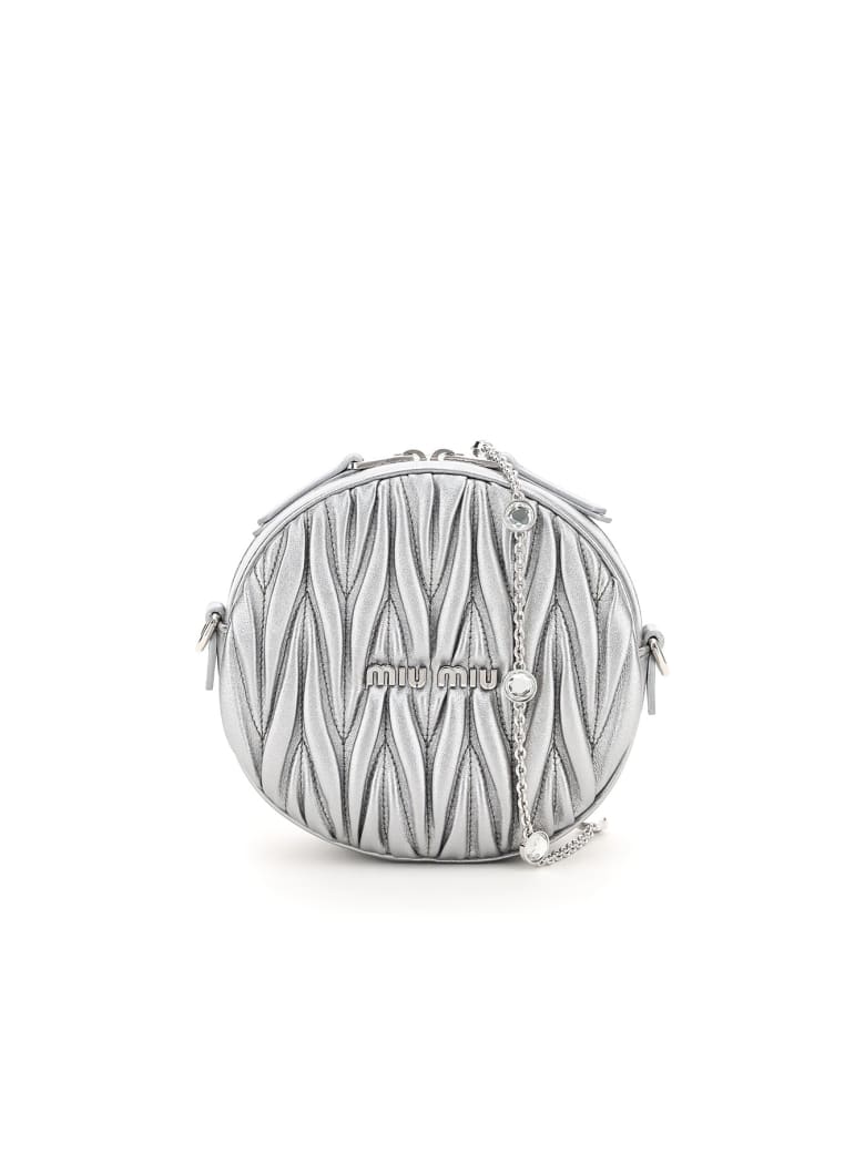 Miu Miu Quilted Round Mini Bag Crystal Chain - CROMO (Silver)