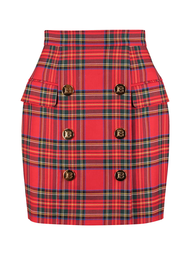 Balmain Wool Wrap Skirt - red