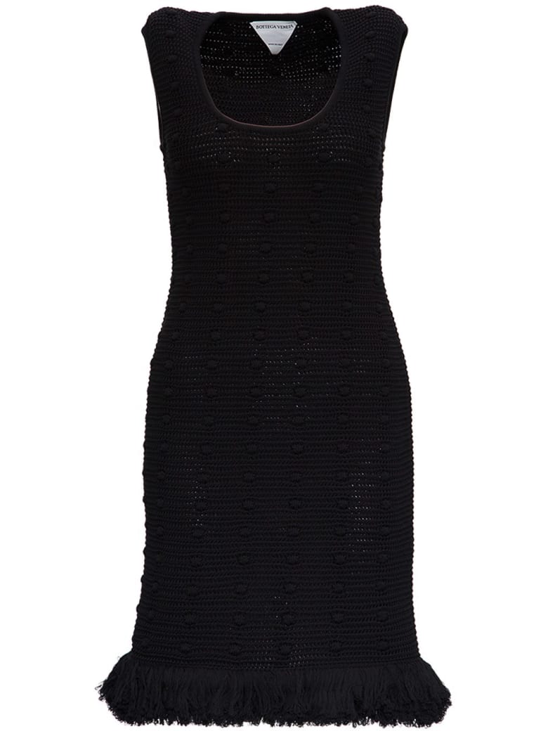 Bottega Veneta Crochet Dress With Fringed Bottom - Black